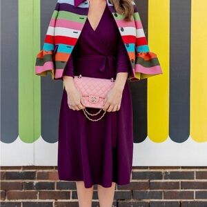 Eliza J Deep Plum Wrap Midi Dress